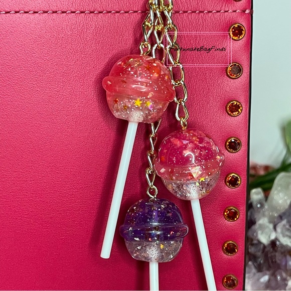 Cosmic Candy Cluster Glitter Star Iridescent Pink Purple Lollipop Y2K Bag Charm - Picture 9 of 9